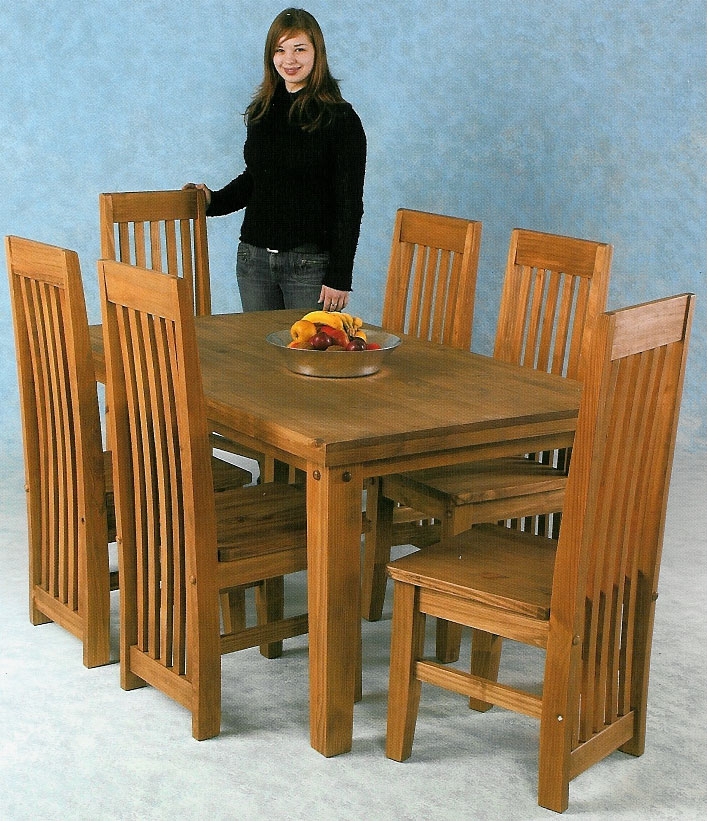 5` x 3` table with six long back chairs.  Distressed Waxed Pine