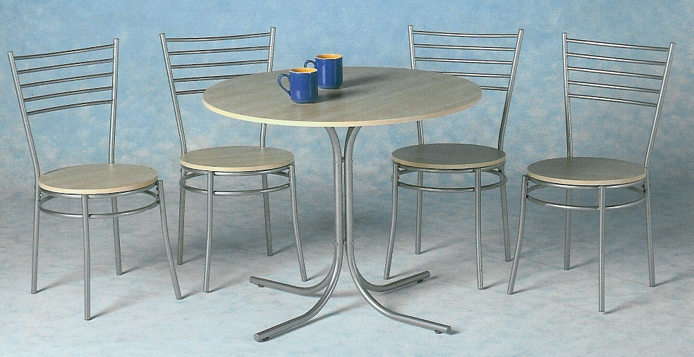 A superb little dining set comprising a 35" round pedestal table with four silver framed