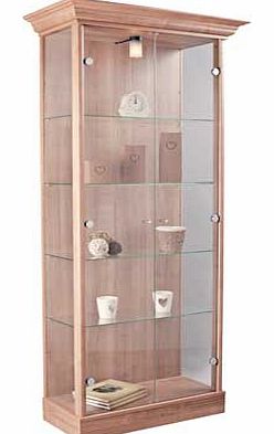 This light oak effect glass display cabinet would fit in with any traditional home. The unit features two glass doors. wood effect back panels and silver coloured handles. giving a conventional style to any room. A clutter free option which includes 