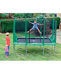 10ft x 7ft rectangular trampoline and enclosure. Single user only and adult supervision at all times