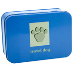 Travel Dog Tin includes everything you need for taking pooch out and about. Contents: Folding Dog Bowl Emergency Lead fits all pups big and small Night Glow Dog Tag Dog poop Bags (Barcode EAN=5050588005848)