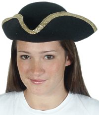 Tricorn Hat Black with Gold Trim