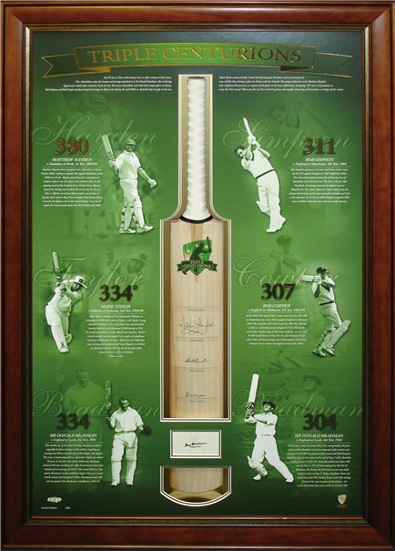 The ‘Triple Centurions’ signed bat is a superbly framed signed bat which commemorates