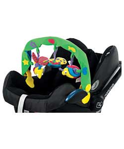 Flexible and fun filled activity arch for strollers and baby carriers.Toys include musical snail, be