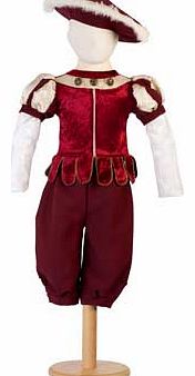 This red and gold majestic Tudor outfit comes with pantaloons and a tunic with brocade panelled sleeves. To complete the look this style comes with a faux fur edged hat Suitable for height 116 to 128cm. For ages 6 years and over. Polyester. EAN: 5014