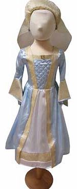 A powder blue Tudor gown with beautiful jacquard embellishment that comes with a lovely Tudor head dress with a veil. The hooped skirt gives the dress a great shape Suitable for height 134 to 146cm. For ages 9 years and over. Polyester. EAN: 50145682
