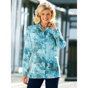 print tunic-style shirt to match all your outfits. interlined button placket with jewel-style button