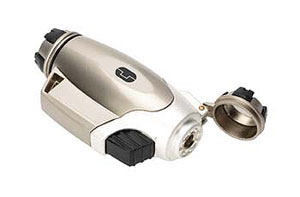 A windproof turbojet flame lighter in a space-age design casing. It is 7cm long and refill-able. Thi