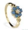 9k gold ring set with turquoise, pearl and white cubic zirconia