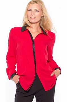 Two-Tone Blouse, Standard Bust Fitting. This classic blouse (ideal for the smaller bust, A, B and C cups) gets an update with faux leather details. It features a collar on a collar stand, buttoned placket and buttoned cuffs in faux leather (polyureth