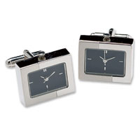 Classic working clock cufflinks with a rectangular black watchface