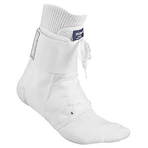 Sports ankle brace with ultra light nylon shell for sprained ankle treatment and prevention. Feature