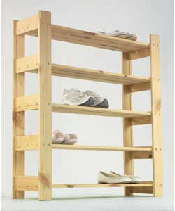 Holds 15 pairs of shoes (size 8 mens). Can be painted, stained, varnished or left unfinished. Size: 