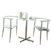 A great space saver! Chairs fit neatly around the table when not in use. Cream coloured glass top wi