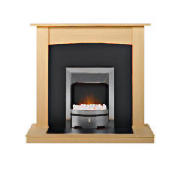 An unfinished fully veneered surround set with a black back panel and hearth. It can be painted or s