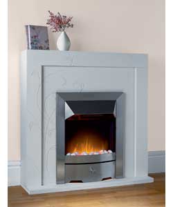 Stone effect painted classic surround.Subtle interwined flower motif.Fits flat to the wall.Contains 