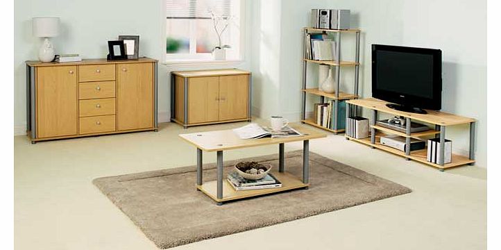 This beech effect coffee table has a modern look. with a silver coloured frame. An extra storage shelf gives you more flexibility. The sturdy. practical design is fantastic value for money. and looks great in any room of the house. Part of the Verona