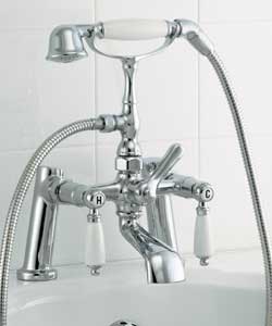 Lever style ceramic handles. Telephone handset showerhead and cradle. 1.25m hose. Manufacturers 5