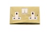 Victorian polished brass double 13 amp switched socket with white insert.
