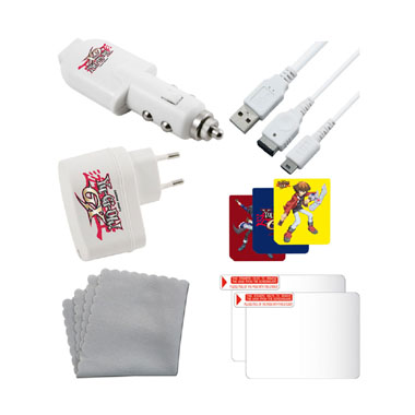 The multi-part accessories set picks up on motifs from the Yu-Gi-Oh!GX world. It contains three different game cases for software cartridges a power supply and an automobile adapter for the Nintendo DS Lite. A USB cable ... (Barcode EAN=4891779105241