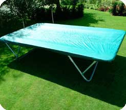 Elasticated hem cover with central drainage holes made from forest green pvc-coated nylon fabric