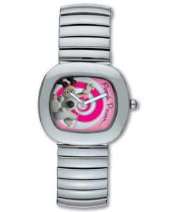 Pink dial.Quartz analogue movement.Features Gromit in pooch power; action pose