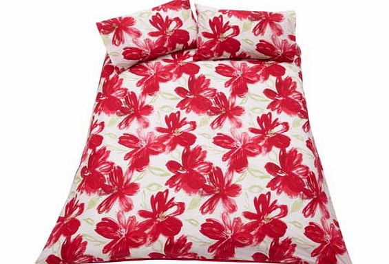 Unbranded Watercolour Floral Red Bedding Set - Double