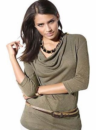This fitted jumper made from an elegant shimmering yarn with a soft, flowing waterfall neckline and three-quarter length sleeves looks like knitwear of the finest kind. With concealed zips in the shoulder seams for added detail. Jumper Features: Wate