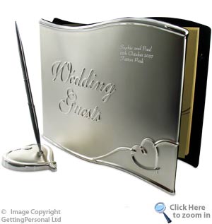 Wedding Guest Book and Pen This personalised Wedding guest book is beautifully decorated with a hear