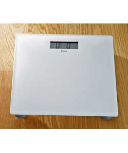 Sleek glass scale with white finish - impact resistant toughened glass.33mm LCD display.Capacity: