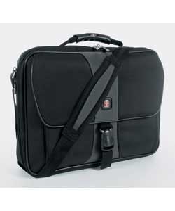 Grey and black. Polyester, nylon and vinyl. Fits notebooks with up to 17in screens. 25 compartments 