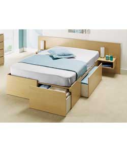 Weston Oak Double Bed with 4 Drawers and Firm Mattress
