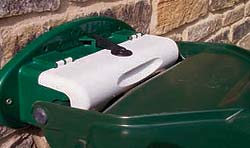 Keep your wheeled bin securely in position with this patented design. Fixes to the wall (screws