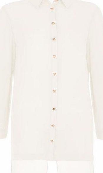Unbranded White Chiffon Split Back Long Blouse