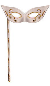 White jewel mask on wand. Photos are not to scale; size guide - maximum width 20cm.