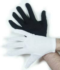 White or black hand gloves for magicians and a variety of other uses. You will receive one pair in