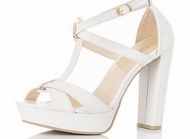 Unbranded White Multi Strap Block Heel Platform Shoes