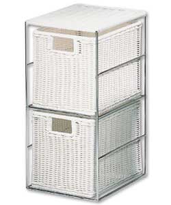 White rattan effect drawers with a chromed metal frame. Size (W)17, (D)20, (H)33cm