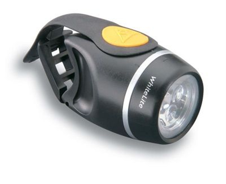 Super bright 3 L.E.D. safety head light with un-diffused clear lens. Select between blinking or