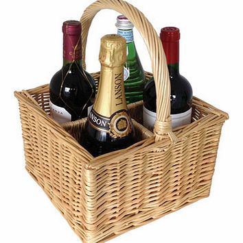 Wicker Wine Basket: Four Bottle CarrierThis beautiful handmade wicker bottle carrier will be the perfect accompaniment on a summer picnic. Made from buff willow, the carrier can hold up to 4 bottles, perfect for wine, champagne or fizzy pop for the k