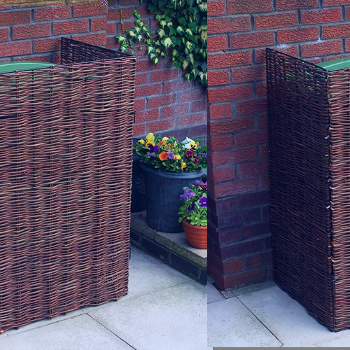 Ideal for hiding unsightly wheelie bins or waterbutts. Supported by a sturdy steel frame and wicker 