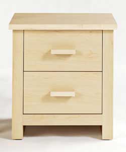 Birch-effect finish with wooden handles. 2 drawers. Size (H)53 (W)49.5, (D)42.3cm. Packed flat for