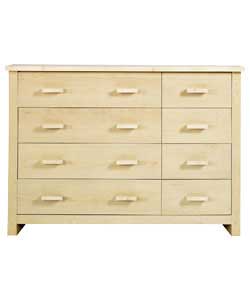 Birch-effect finish with wooden handles. 8 drawers. Size (H)91.4, (W)128.5, (D)42.3cm. Flat packed