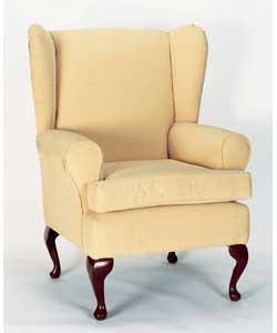 High back chair with traditional roll arms and wit