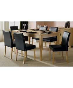 Table size (W)90, (L)150, (H)75cm.Chair size (W)43, (D)52, (H)85cm.Fix top table with oak veneer and