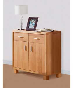 Size (H)78, (W)82, (D)39.8cm.Natural oak veneer sideboard with 2 doors and 2 drawers. 1 internal she