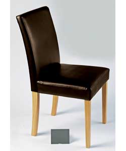 Size (W)43, (D)52, (H)85cm.Weight 11kg per pair.Solid wood chairs upholstered with Leather Effect se