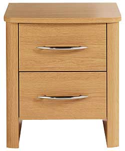 Size (H)46.8, (W)42.4, (D)38.8cm. Oak finish chest with curved top. Silver finish plastic handles. D