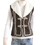 Ladies faux fur gilet with braiding detail and frog button fastenings. 100% polyester