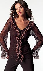 Womens Long-Sleeved Lace Blouse